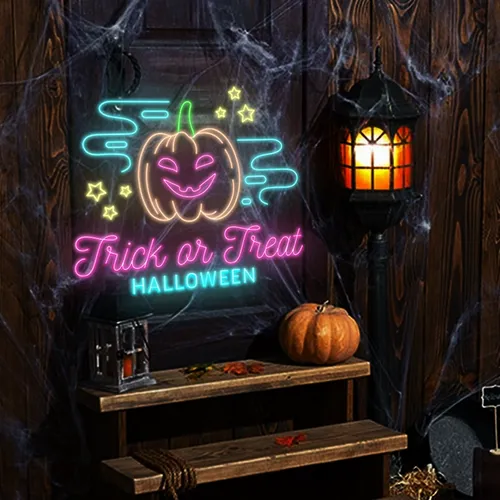 Trick or Treat Halloween Neon Sign - Custom Hats Now