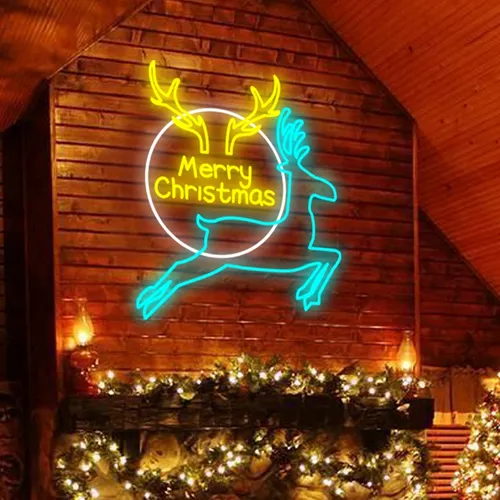 Merry Christmas Deer Neon Sign - Custom Hats Now