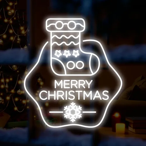 Merry Christmas Handmade Sock Neon Sign - Custom Hats Now