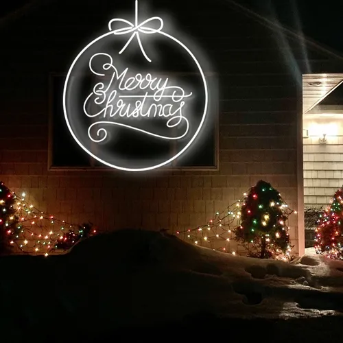 Merry  Christmas Circle Typography Neon Sign - Custom Hats Now