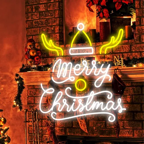 Merry Christmas Deer Horn with Hat Neon Sign - Custom Hats Now