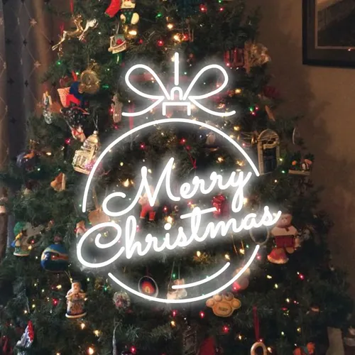 Merry Christmas Circle Text Neon Sign - Custom Hats Now