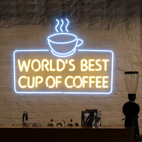 World's Best Cup of Coffee Neon Sign - Custom Hats Now