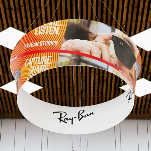 Custom Tapered Circle Personalized Trade Show Hanging Signs - Custom Hats Now