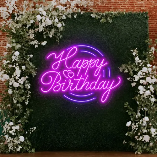 Happy Birthday Purplish Neon Sign - Custom Hats Now