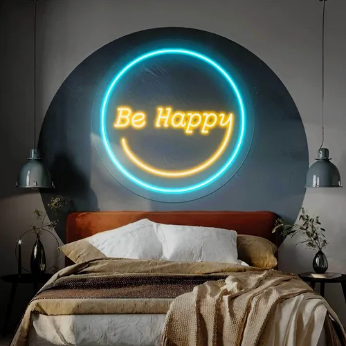 Be Happy Neon Sign - Custom Hats Now