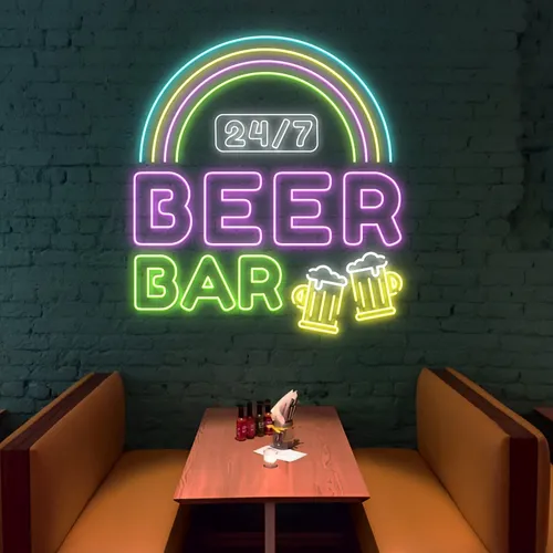 24/7 Rainbow Beer Bar Neon Sign - Custom Hats Now