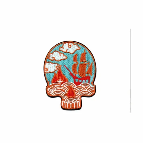 Blue and Orange Pirate Mural Skull Patch - Custom Hats Now