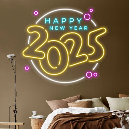 Colorful New Year Neon Sign - Custom Hats Now
