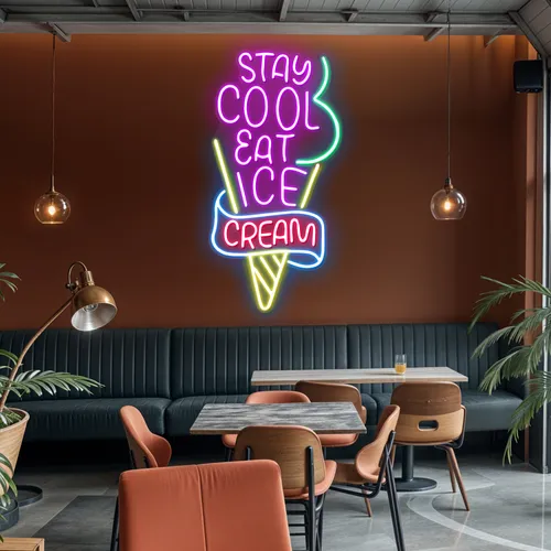 Stay Cool n Eat Ice Cream Neon Sign - Custom Hats Now