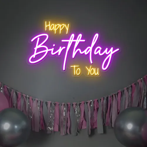 Bright Happy Birthday Neon Sign - Custom Hats Now