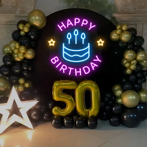 Blissful Happy Birthday Neon Sign - Custom Hats Now