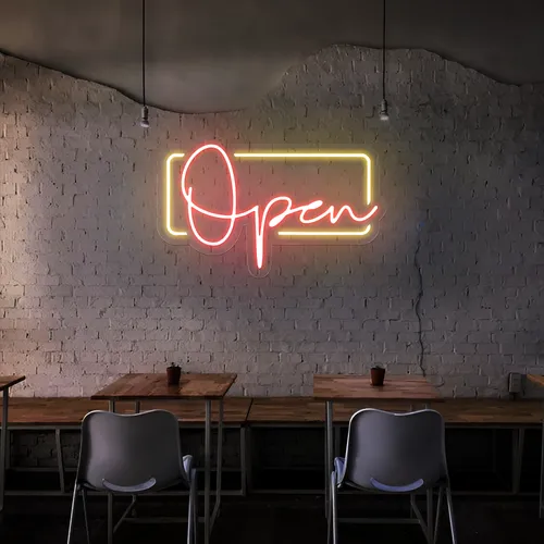 Modern Open Neon Sign - Custom Hats Now