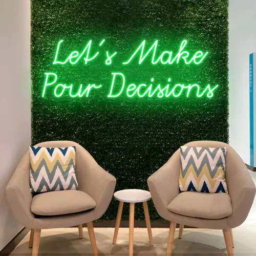 Stylish "Let's Make Pour Decisions" Neon Sign - Custom Hats Now
