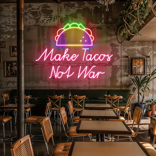 Crispy "Make Tacos Not War" Neon Sign - Custom Hats Now