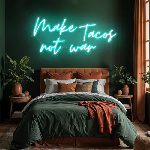 Sizzling "Make Tacos Not War" Neon Sign - Custom Hats Now