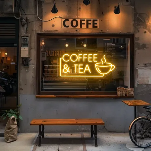 Coffee Tea Window Neon Sign - Custom Hats Now