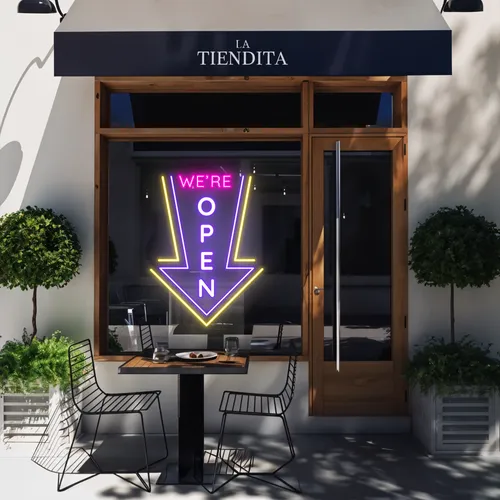 We're Open Vertical Neon Sign - Custom Hats Now