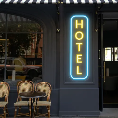 Hotel Vertical Neon Sign - Custom Hats Now