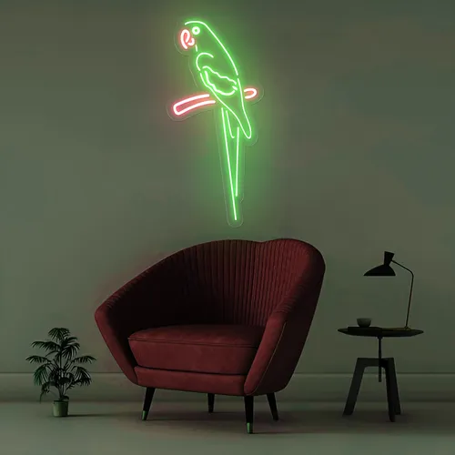 Green Parrot Vertical Neon Sign - Custom Hats Now