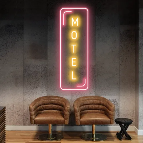Motel Vertical Neon Sign - Custom Hats Now