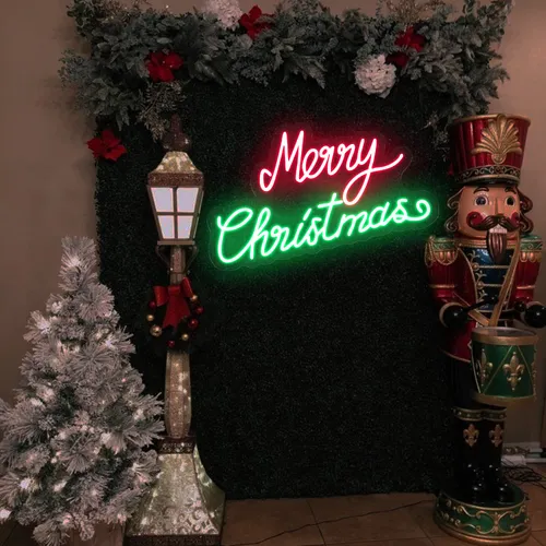 Merry Christmas Script Neon Sign - Custom Hats Now