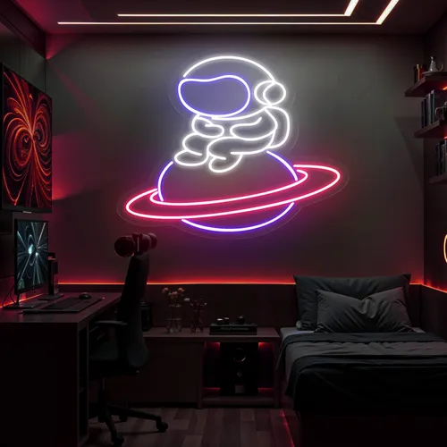 Astronaut In Saturn Neon Sign - Custom Hats Now