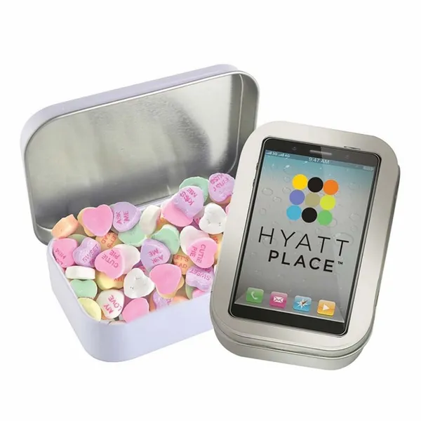 Rectangular Tin - Imprinted Conversation Hearts - Custom Hats Now
