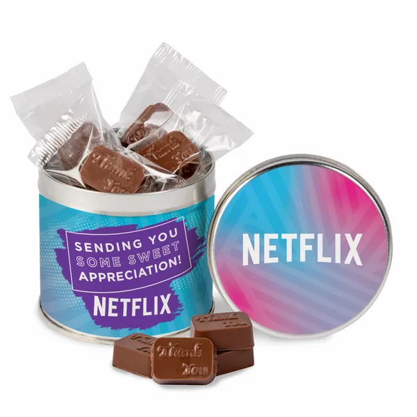 Round Tin with Molded Chocolates - Custom Hats Now