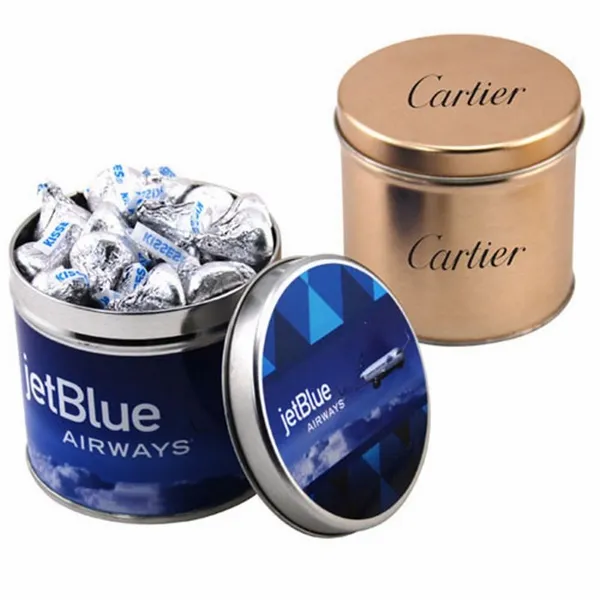 Round Tin with Hershey Kisses - Custom Hats Now