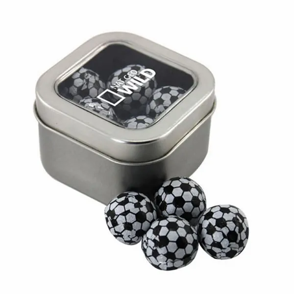 Window Tin with Chocolate Soccer Balls - SBF2500 - Custom Hats Now
