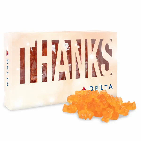 Thanks Die Cut Box with Champagne Gummy Bears - Custom Hats Now