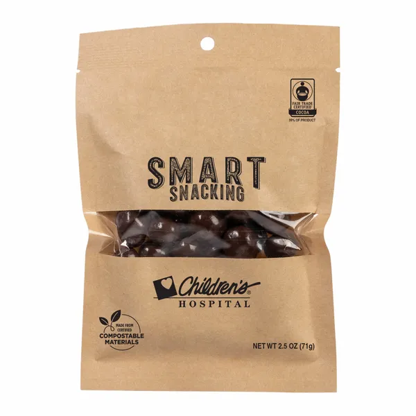 FairTrade Dark Chocolate Almonds in Compostable Kraft Pouch - Custom Hats Now