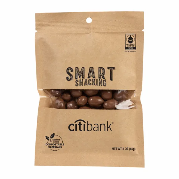 FairTrade Milk Chocolate Raisins in Compostable Kraft Pouch - Custom Hats Now