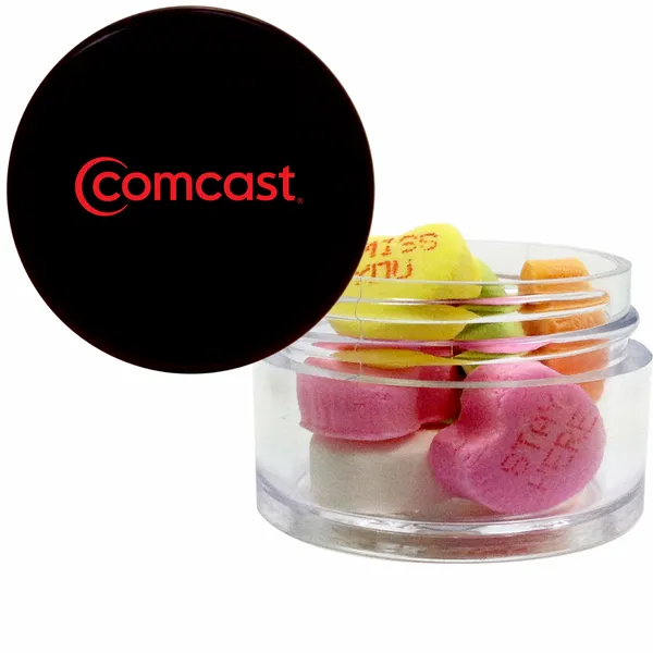 Twist top container filled with Conversation Hearts - Custom Hats Now