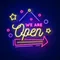 We Are Open Hanging Neon Sign - Custom Hats Now