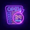 Retro Open 24 Hours Neon Sign - Custom Hats Now