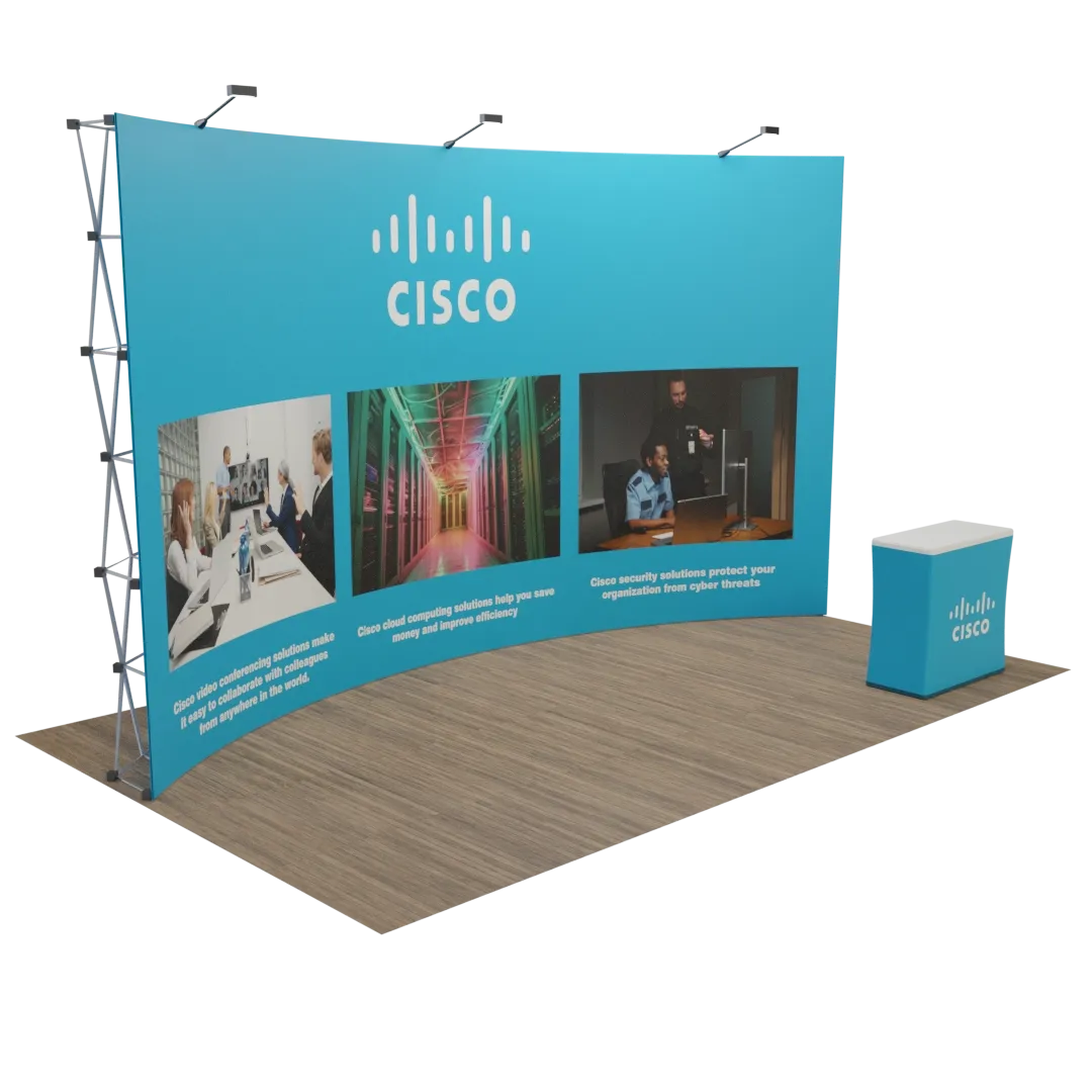Custom Curved Pop Up Display Stand 20' x 10' (ft) - Custom Hats Now
