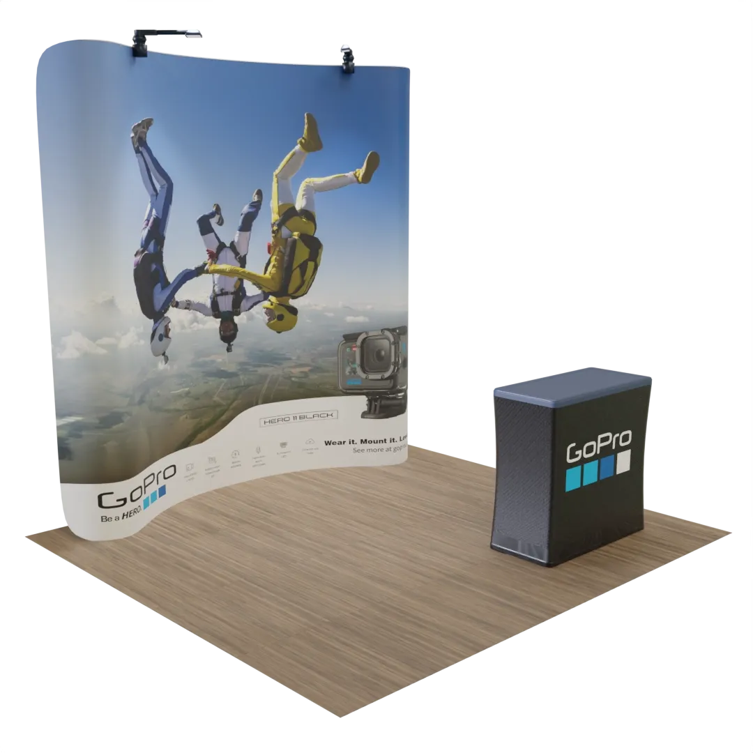 Custom Curved Zip Up Trade Show Display Tension Fabric 10' x 8' - Custom Hats Now